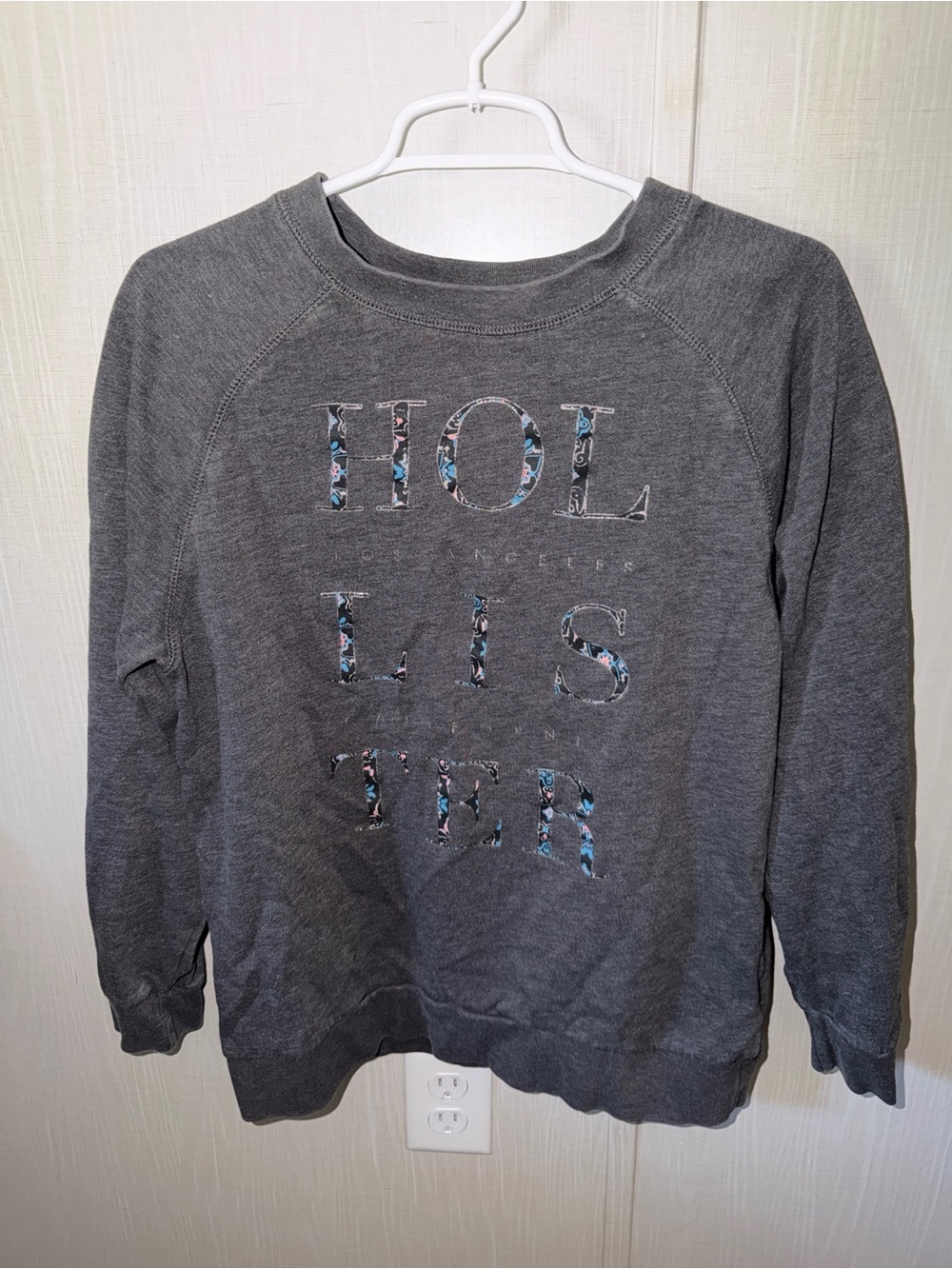 Hollister Charcoal Floral Logo Crewneck Sweatshirt